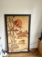 Stoffbild in Holzrahmen Bambus und Sonne im asiatischen Stil