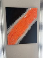 Acrylbild „Lava Flow“ 60x70 NeonOrange/Schwarz/Weiss/Silber