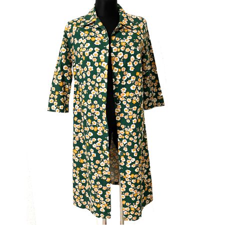 Kleid Mantel Sommermantel M/L grün geblumt VINTAGE 1970s