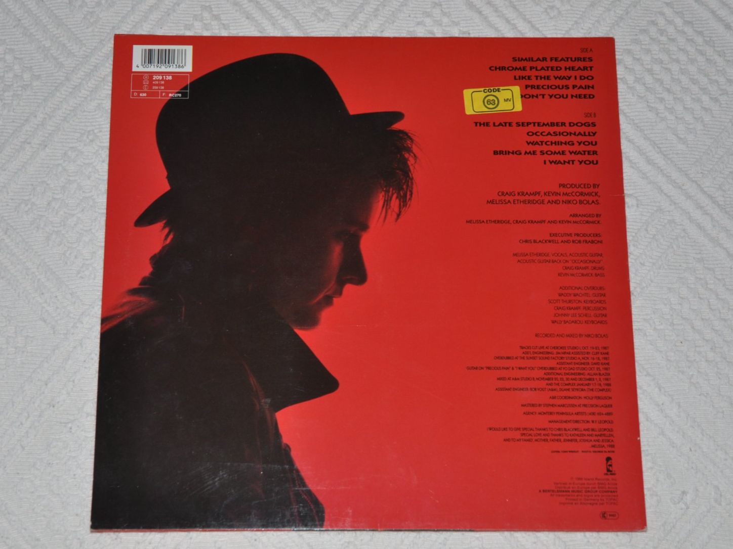 Vinyles: LP Melissa Etheridge - Melissa Etheridge - 1988 – D'occasion à Boll par Theodora15 1