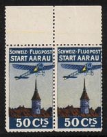 1913 Flugpost Vorläufer I "Aarau", Paar mit Abarten **