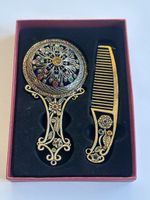 Handspiegel und Kamm Set antik Design mit Schmucksteinen(2S2
