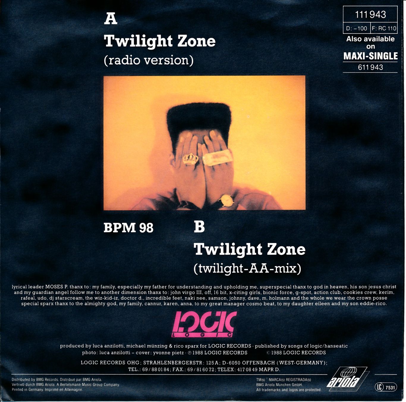 Dischi in vinile: MOSES P. - TWILIGHT ZONE (7'' Vinyl Single VG) – Usato da Hedingen venduto da Studers 1