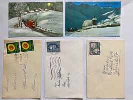 2 Mini Neujahrskarten + 3 Couverts aus dem Jahr 1961