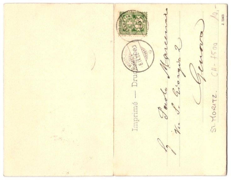 Cartoline postali: Klapp-AK St. Moritz, Gesamtansicht vom B – Usato da Berlin venduto da bartko-reher 1