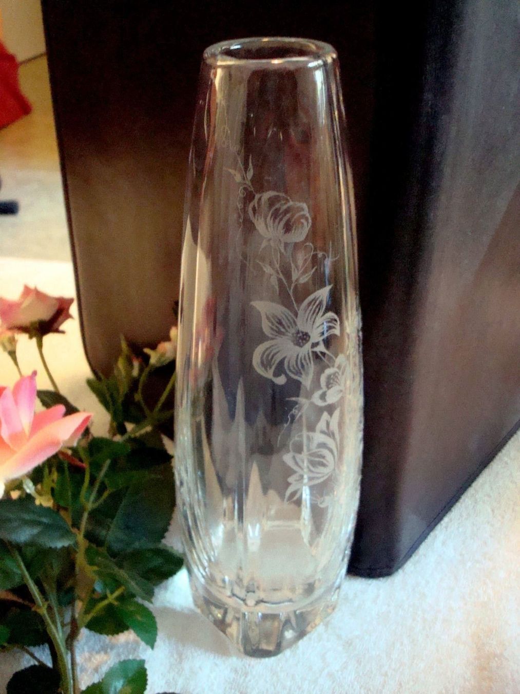 Vasen & Gefässe: Kristallglas Vase, Blumenmotiv geritzt – Neu (gemäss Beschreibung) aus Ueberstorf von dinbau 1