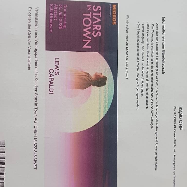 Biglietti: Lewis Capaldi Kinderticket – Usato da Roggwil TG venduto da nin_yhr9