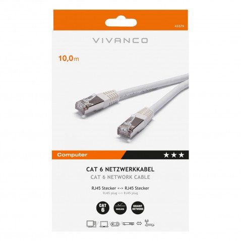 Kabel: VIVANCO Cat 6 Netzwerkkabel 10m weiß – Neu und originalverpackt aus Gommiswald von Bullhead