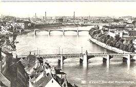 AK Basel Die drei Rheinbrücken 03.02.1960