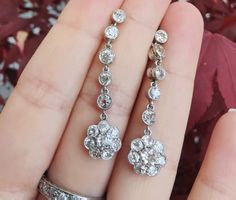 Antik Art Deco Diamant Blumen Ohrringe Ohrhänger Platin 950