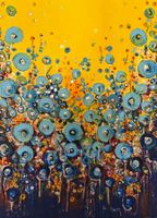 Tableau abstrait fleurs bleues soleil éclatant été 🎨 (59)