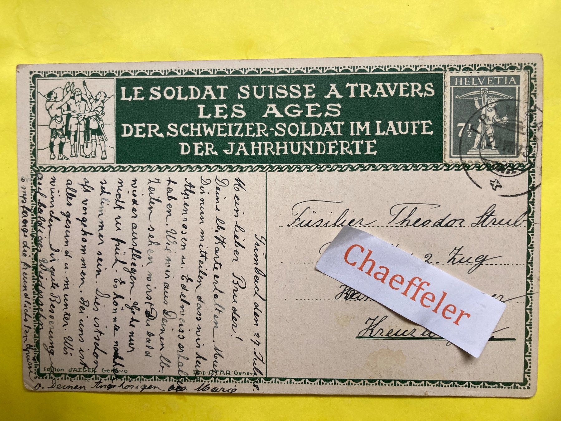 Cartoline postali: 1918   1798 - Neuenegg – Usato da Zürich venduto da Chaeffeler 1