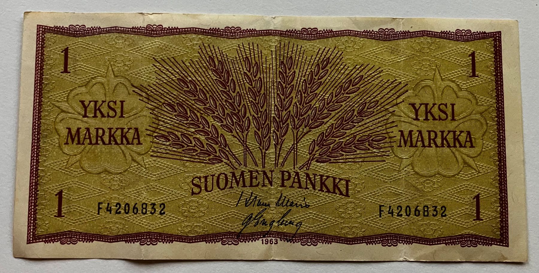 Banknoten: Finnland 1 Markka 1963 – Gebraucht aus Algetshausen von Carrhard