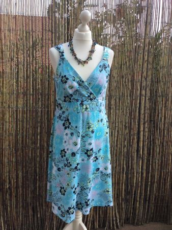 Robe bleu motifs fleurs BIAGGINI, taille L, NEUF