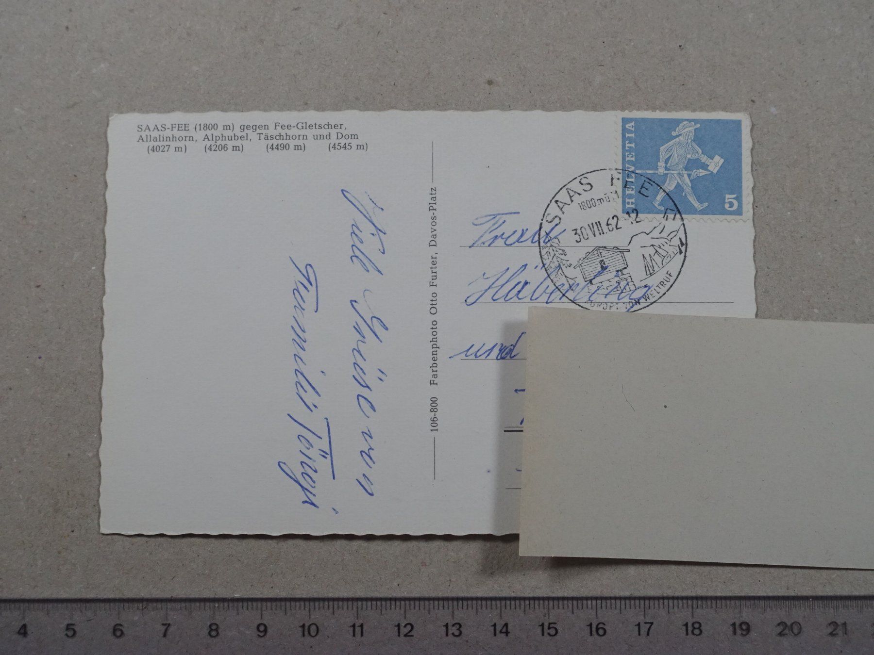Ansichtskarten: Saas-Fee, 1962 – Gebraucht aus Lenzburg von fh1 1