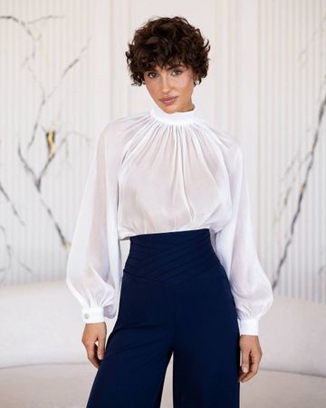 Elegant White Organza Blouse Size: L-XXL