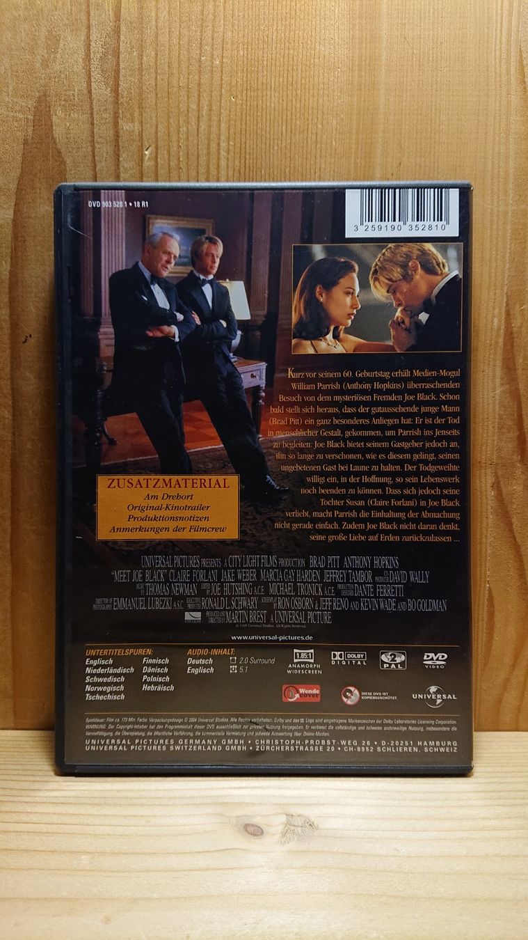 Alle DVDs: RENDEZVOUS MIT JOE BLACK DVD mit Brad Pitt – Gebraucht aus Wilderswil von Exebub 1
