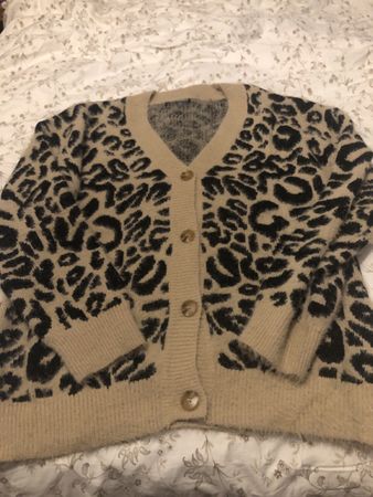 Cardigan leopardato beige e nero, taglia L