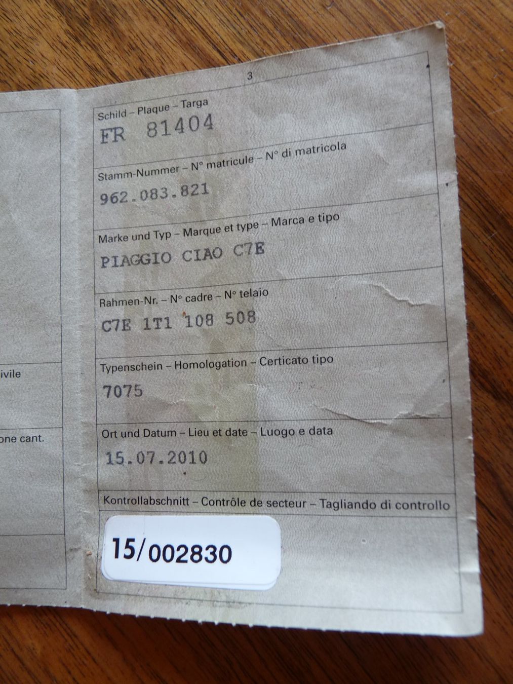 Piaggio Mofas: Piaggio Ciao CH 7075, C7E 1T1 108 508 – Gebraucht aus huttwil von Pakora 8