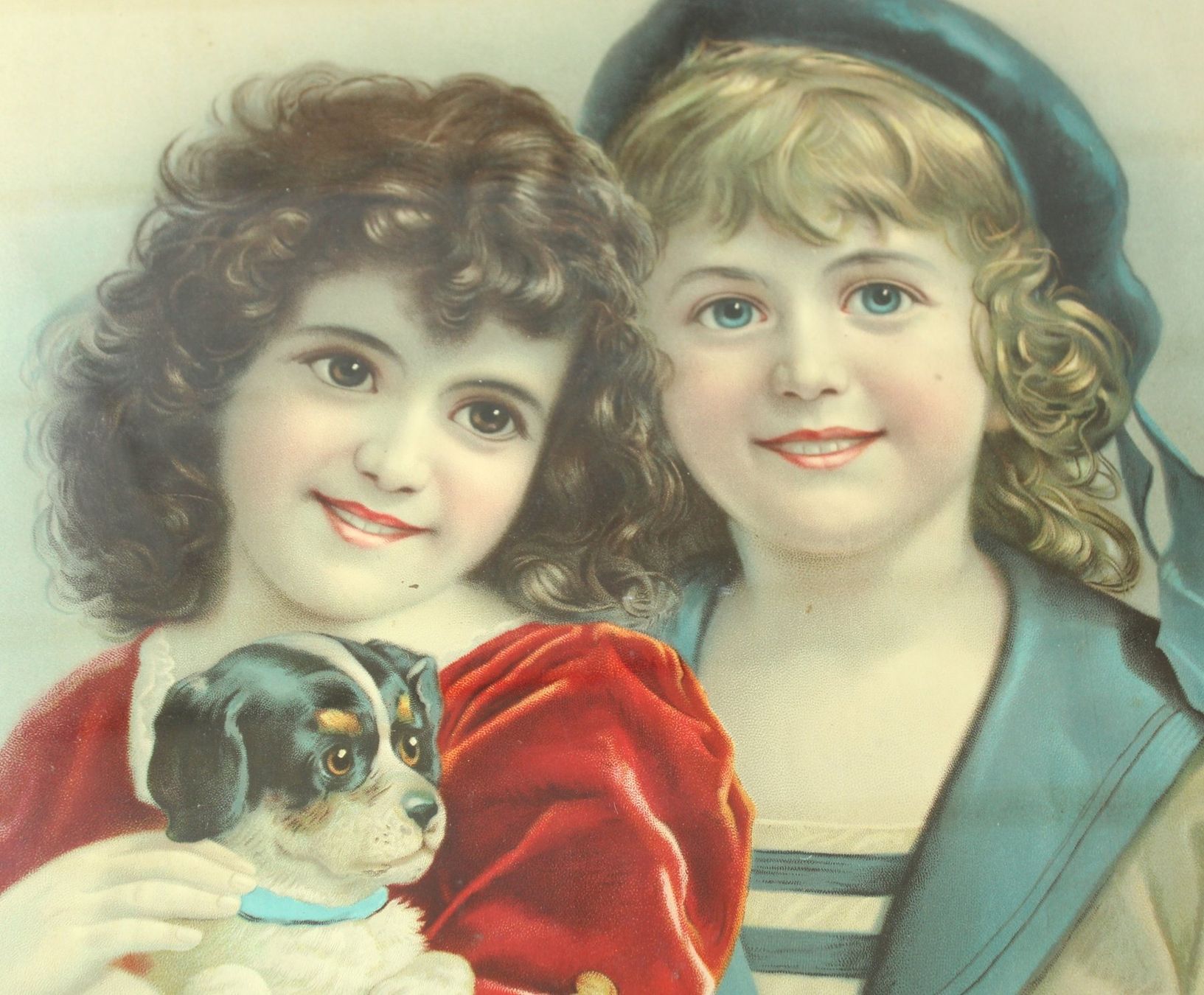 Grafica & Litografie: 2 Chromolithographien Kinderbilder mit Hund + Maiglöckchen – Usato da Zürich venduto da Auctionata 2