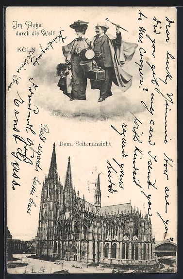 Cartoline postali: Köln, Fliegende Menschen über dem DOm – Usato da Berlin venduto da bartko-reher