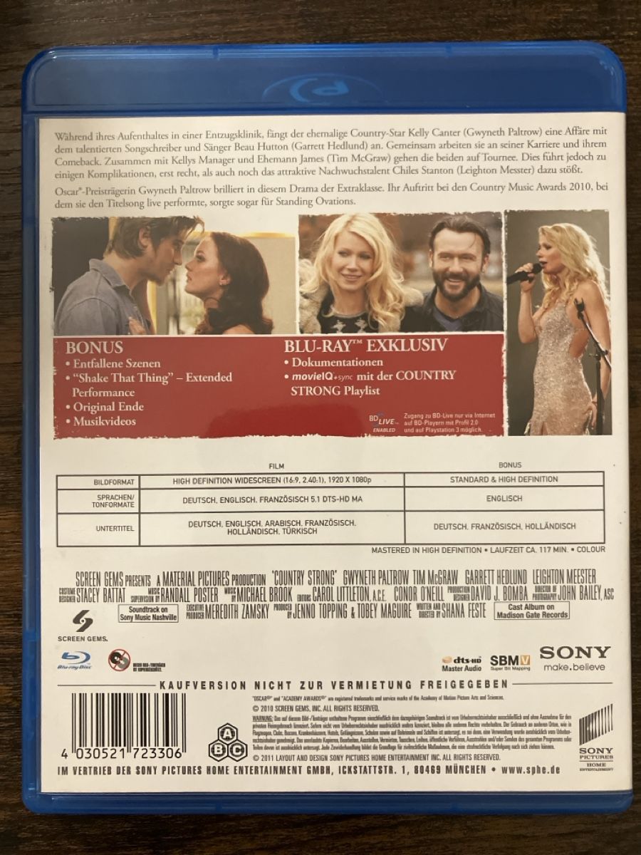 Tutti i DVDs: Country Strong BluRay – Usato da Glarus venduto da Jhuber78 1
