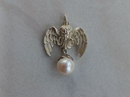Silberanhänger Engel mit Perle, 925 matt,