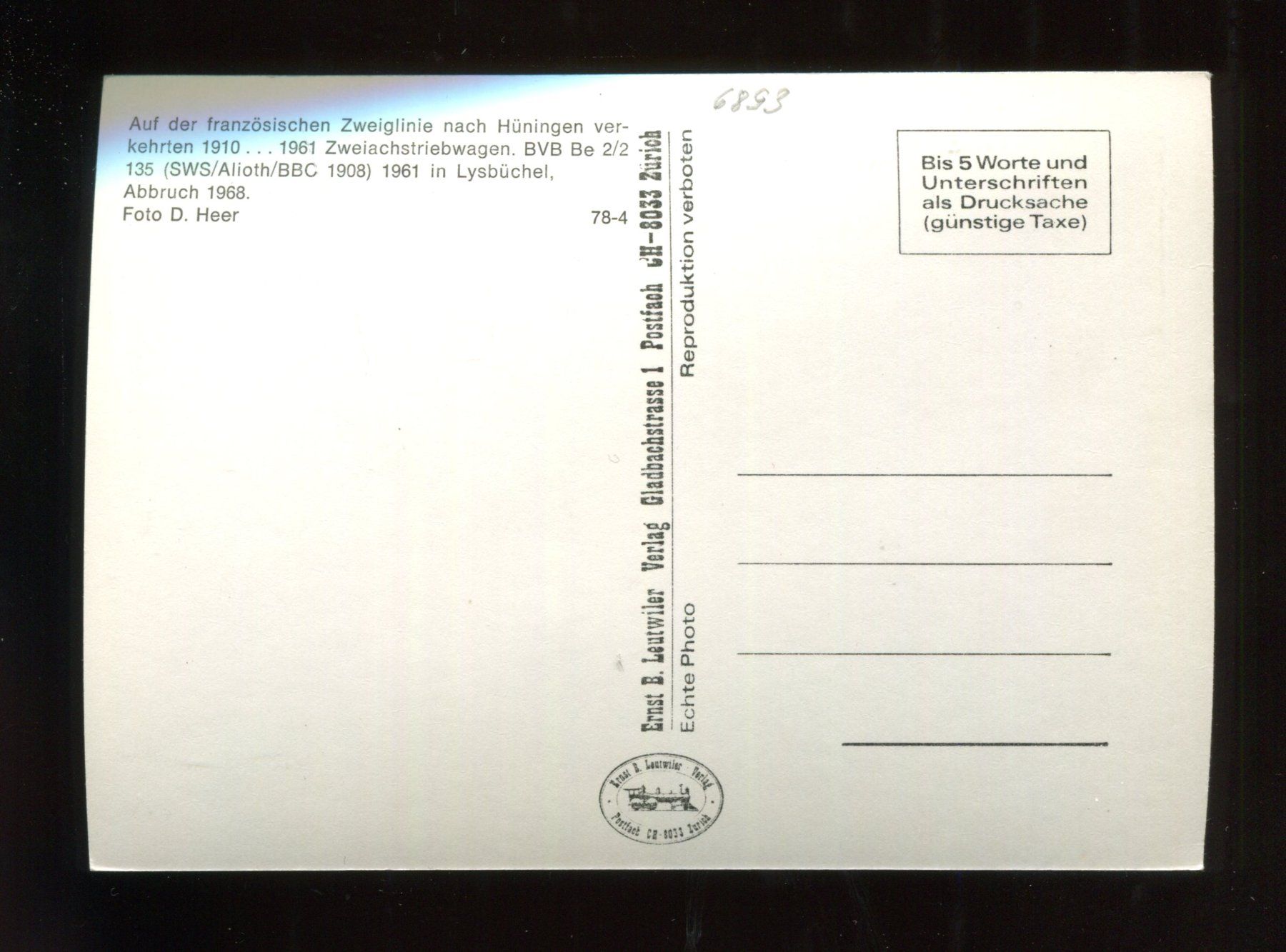 Cartoline postali: Basel, Hüningen, BVB Be2/2 135 – Usato da Aarau venduto da Elmaar41 2
