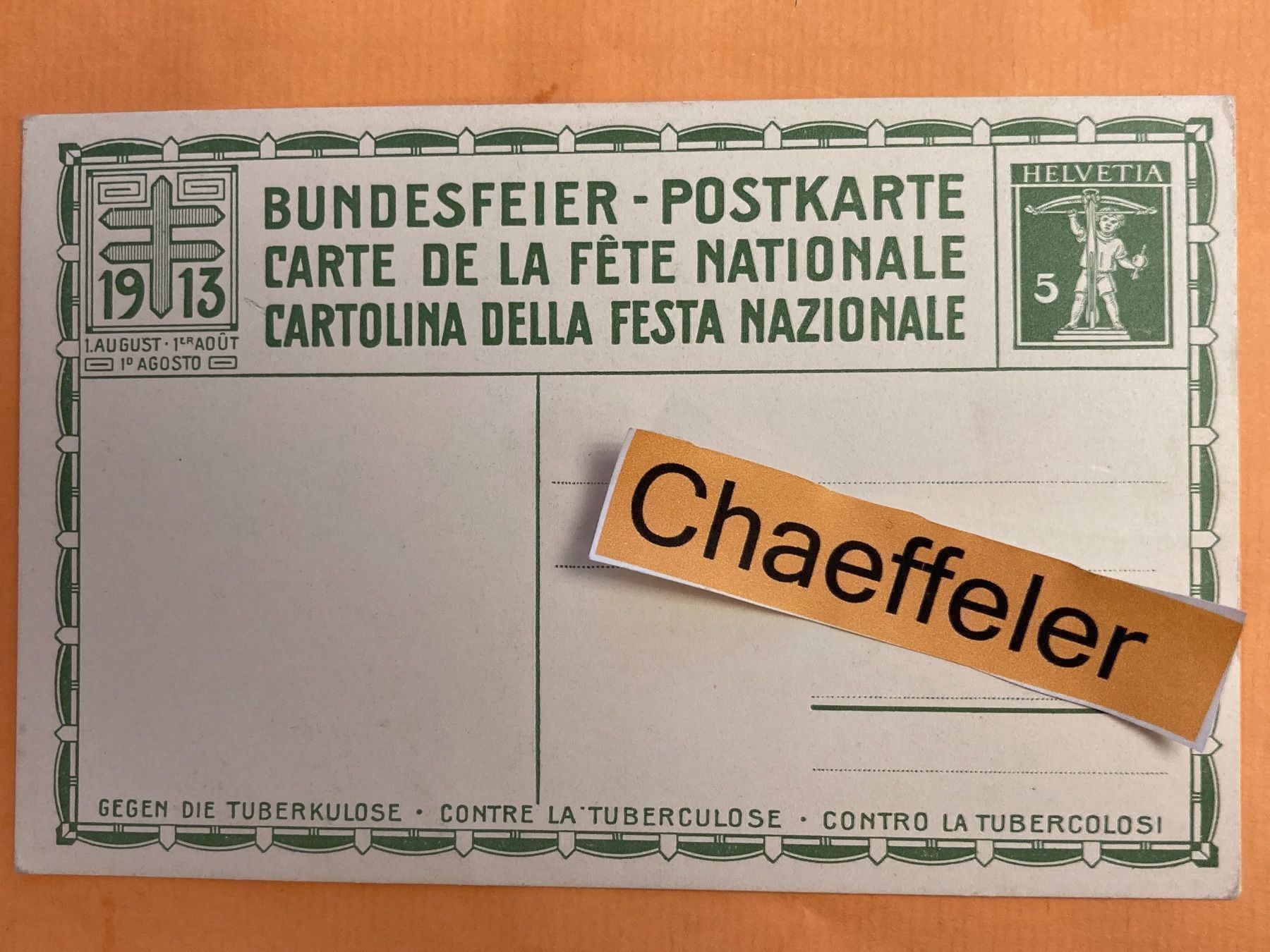 Cartes postales: 1913 Bundesfeier - Postkarte – D'occasion à Zürich par Chaeffeler 1