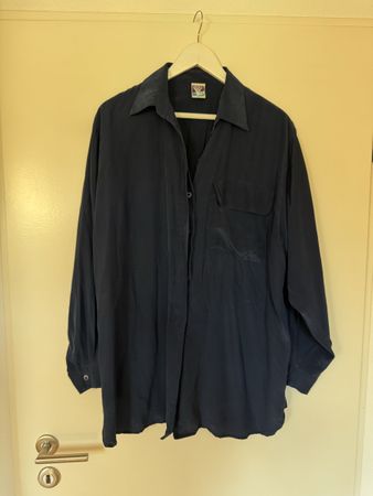 Yessica C&A Silk Blouse Size 42 Blue Long Sleeved 