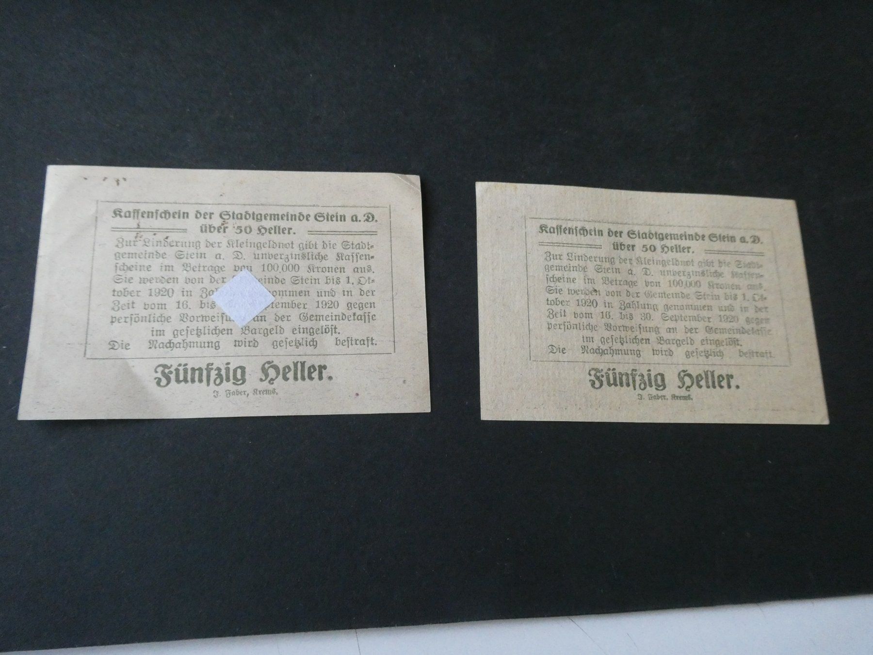 Banknoten: Oesterreich, Stein    - Notgeldscheine – Gebraucht aus Hinterforst von Rohusri 1