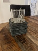 Windlicht aus Schiefer und Glas gebrauchter Zustand