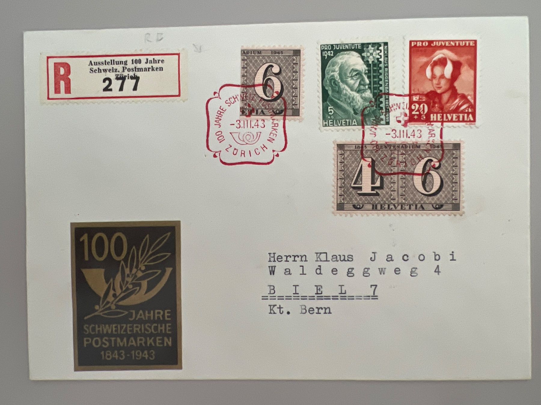 Tutti i francobolli: 1943 100J. Schw. Postmarken Einges. Briefe mit Vignette – Usato da Buchrain venduto da wmm