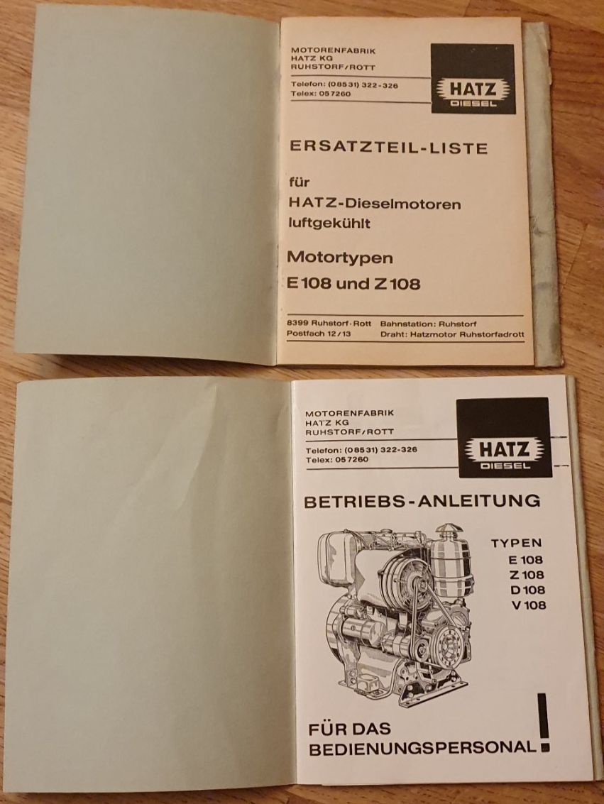 Hatz Diesel E108 Z108 D108 Betriebsanleitung Ersatzteilliste (Gebraucht ...