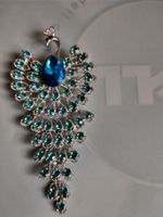 Brosche Pfau mit blauen Steinen silberfarben neu