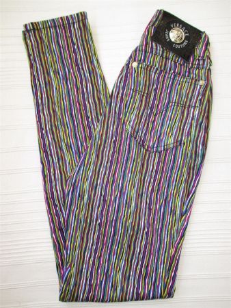 VERSACE - 90s Jeans Couture Vtg Rainbow Striped Pants Sz 28