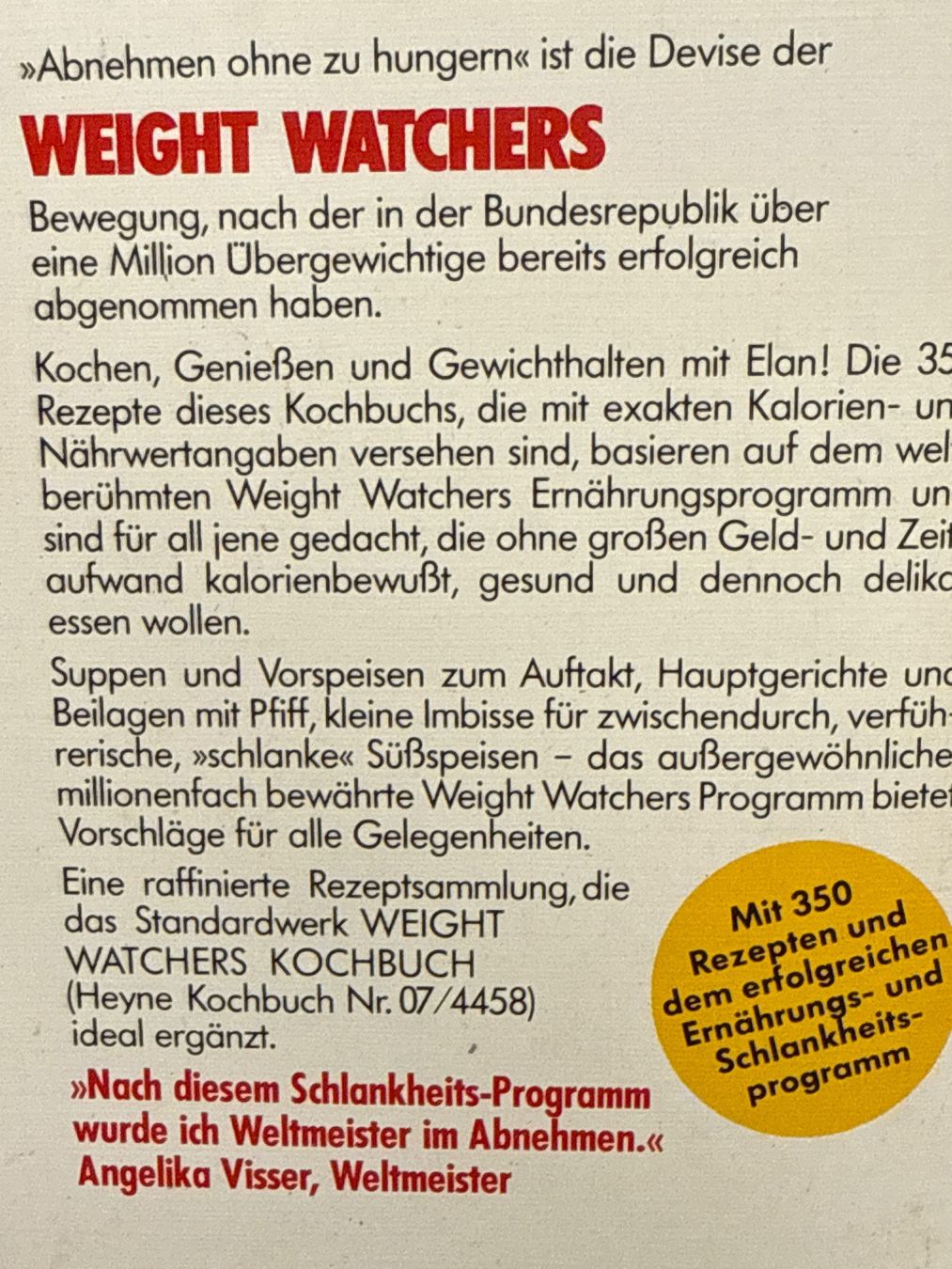 Bücher: altes Kochbuch / WEIGHT WATCHERS, 1987 – Gebraucht aus Amriswil von used2use 1