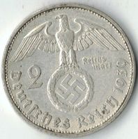 Münze Deutschland DR 3.Reich HINDENBURG  2 Reichsmark 1939 F