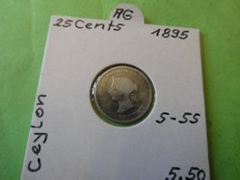 Ceylon 1895, 25 Cents    Silber