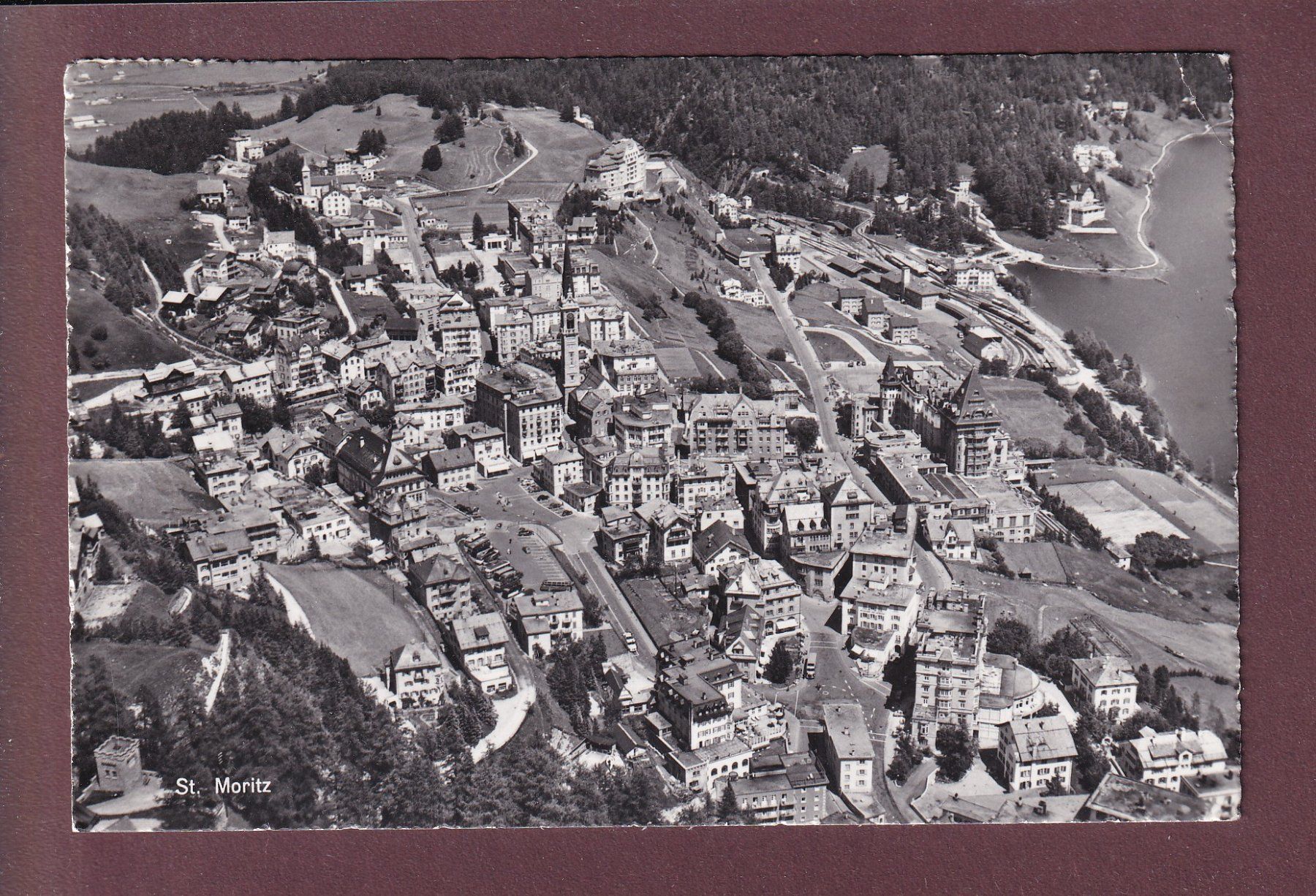 Ansichtskarten: ST. MORITZ - Flugaufnahme - 1959 // Eckbug // – Gebraucht aus Pully von nicecards