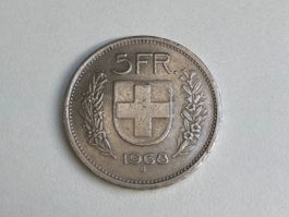 CHF__5.00 1968 ss - dezentrierte Fehlprägung