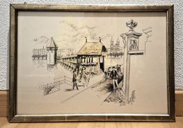 Originale Zeichnung Gemälde/ Zeichnung LUZERN  gerahmt !