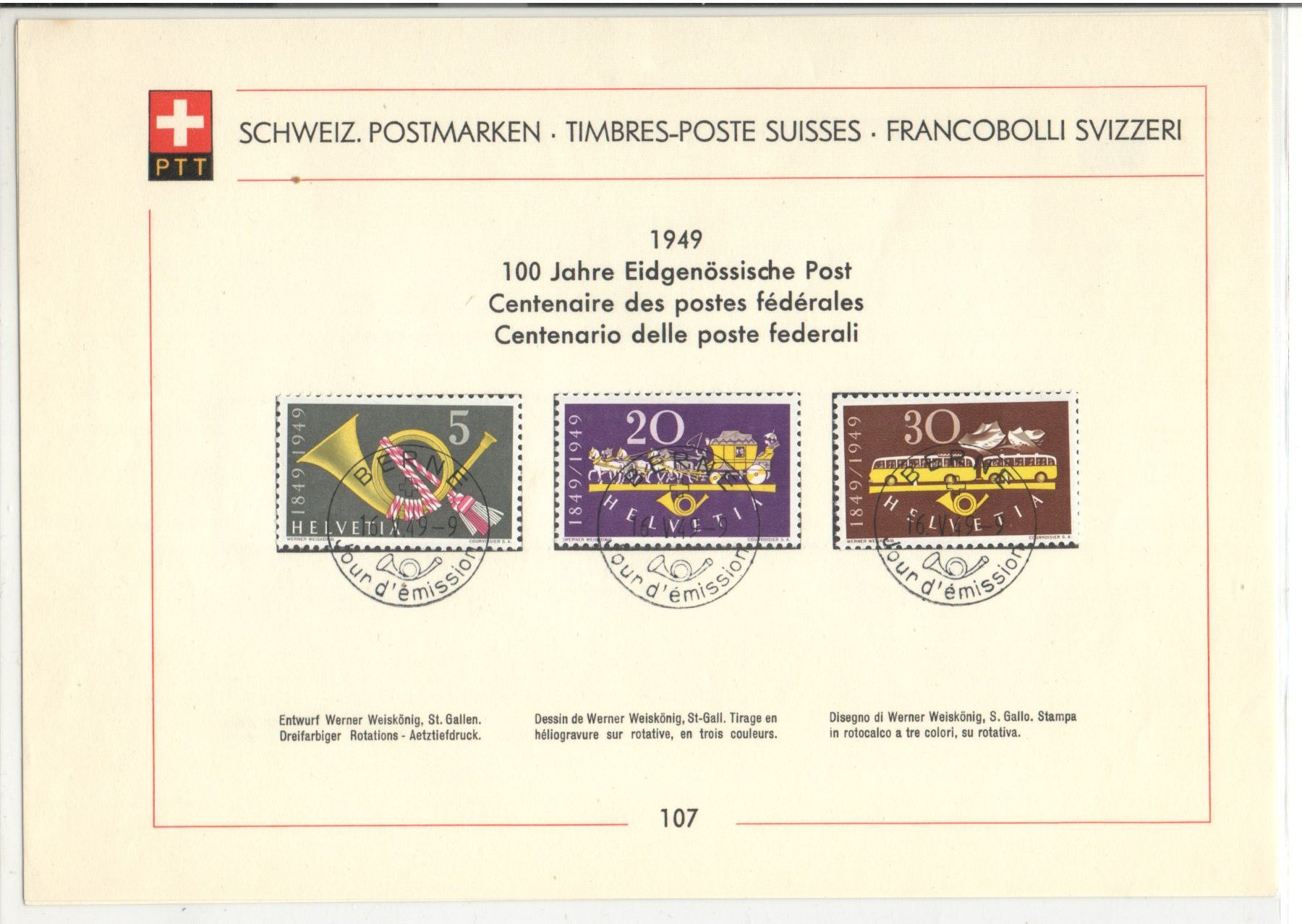 Alle Briefmarken: PTT-Sammelblätter – Gebraucht aus Echichens von Topfila 1