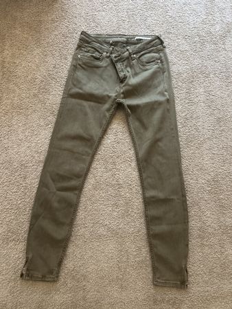 Zara Khaki Green Skinny Jeans with Zippers - Size 36