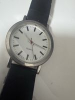 Armbanduhr Quartz weiss Zifferblatt Lederband schwarz gebrau
