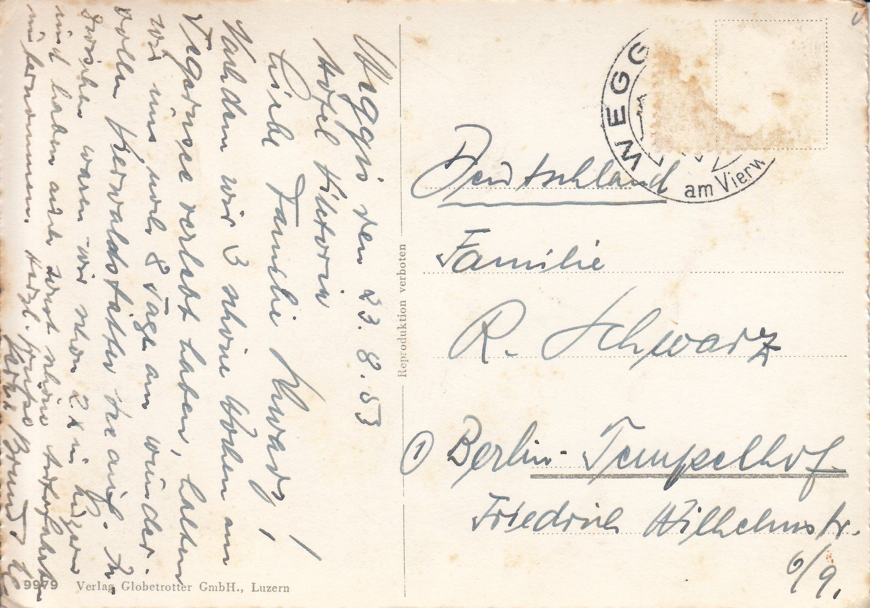 Cartoline postali: Weggis 1953 – Usato da Bürglen TG venduto da StampGraf 1