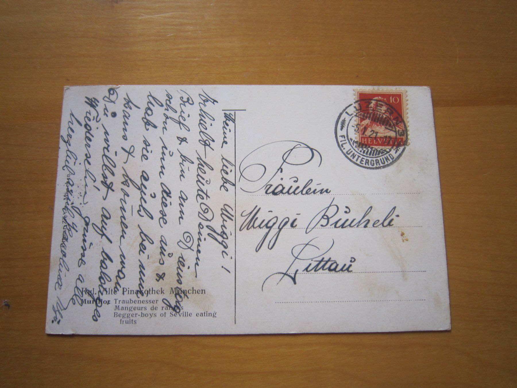 Ansichtskarten: No 7 Postkarte 1921 Traubenesser – Gebraucht aus Gordola von Polentaefung 1