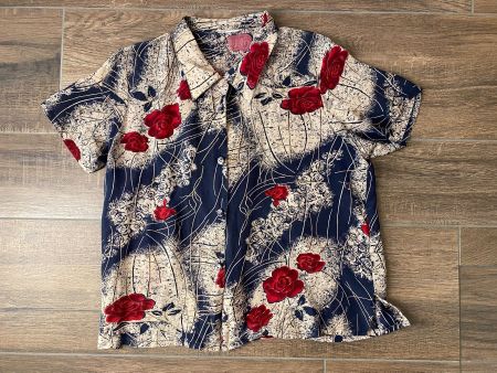 Bluse mit Rosen beige blau Gr. 42 / 44