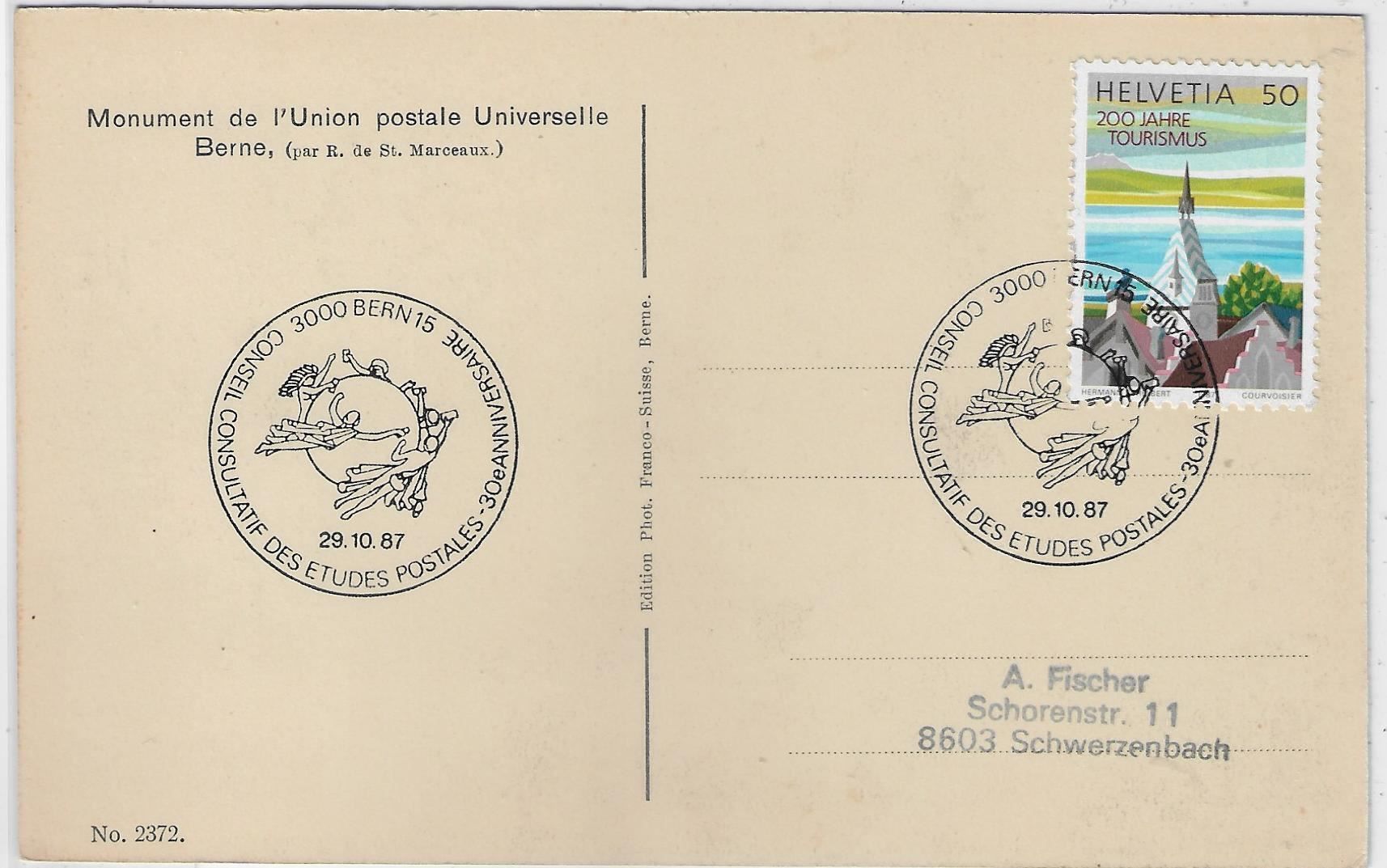 Cartoline postali: Bern - Weltpostverein-Denkmal & Stempel – Usato da Ettingen venduto da Kartenplanet 1