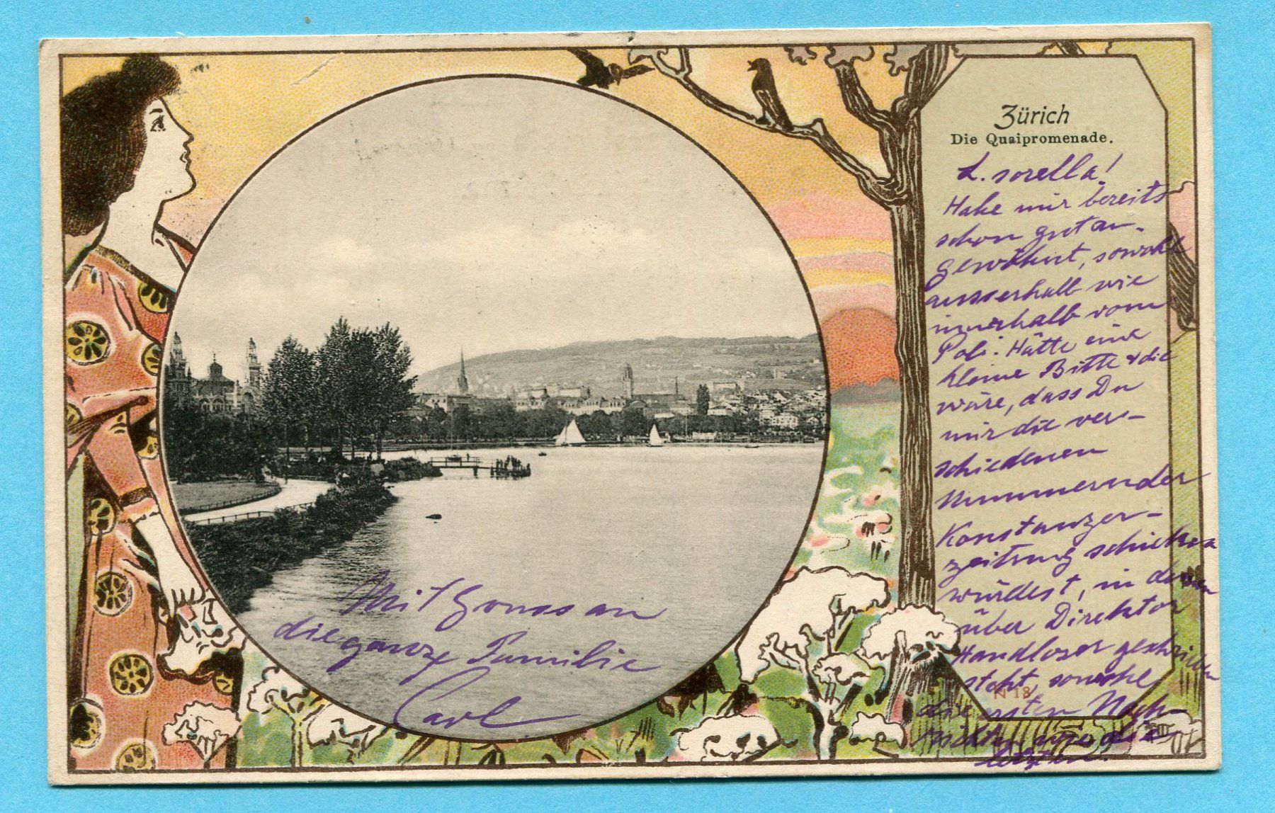 Cartoline postali: Zürich 1905 - die Quaipromenade – Usato da Opfikon venduto da Prophila